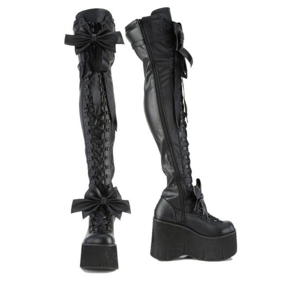 Stretch Black Matte Platform Thigh Boots Goth Punk Rock Rave Kera 303 - Picture 3 of 12